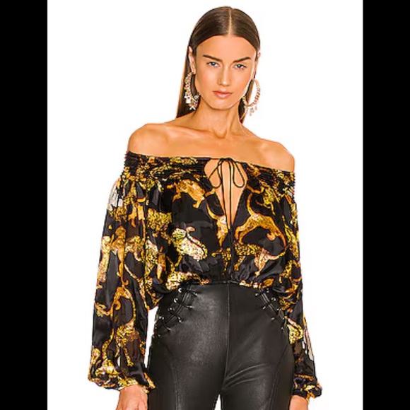 DUNDAS x REVOLVE Celeste Blouse in Black & Gold Cats S - Picture 1 of 1